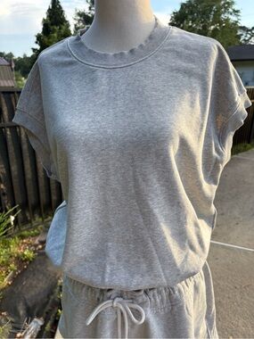 Athleta Heavyweight Terry Dolman Cap Sleeve Top Sweatshirt Heather Gray EUC